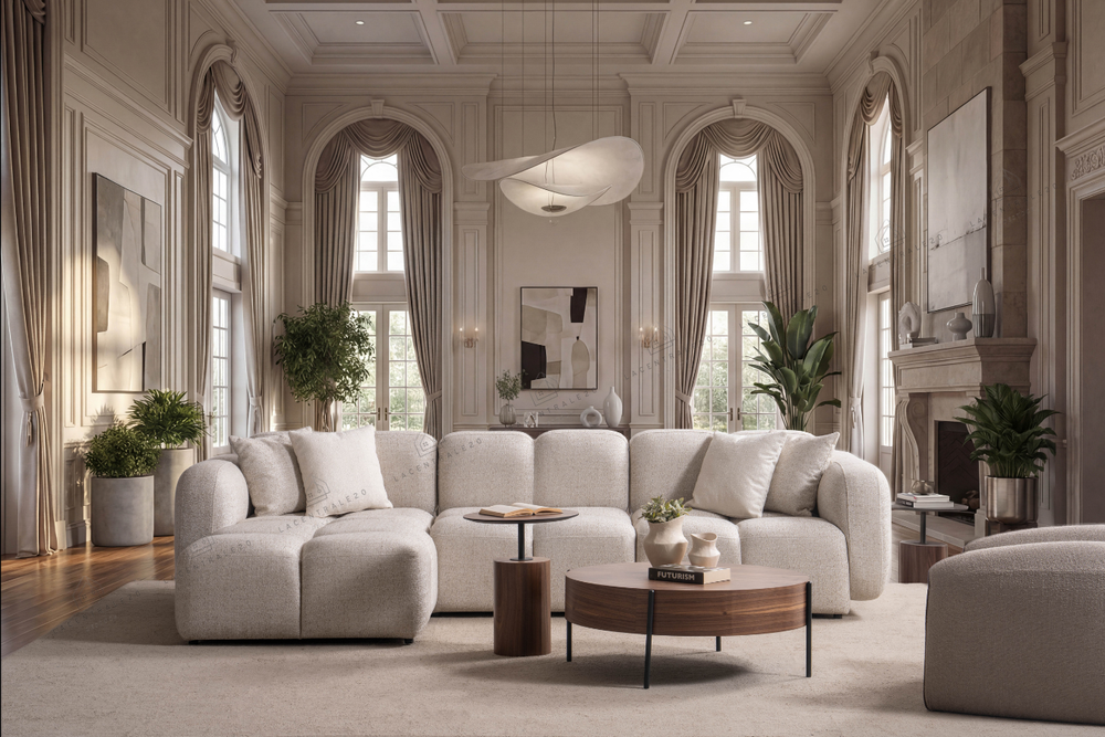 Canapé d'angle - Tissu laine bouclée - Ritz