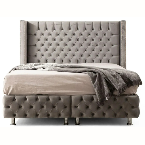 Lit Coffre - Gris - Clouté