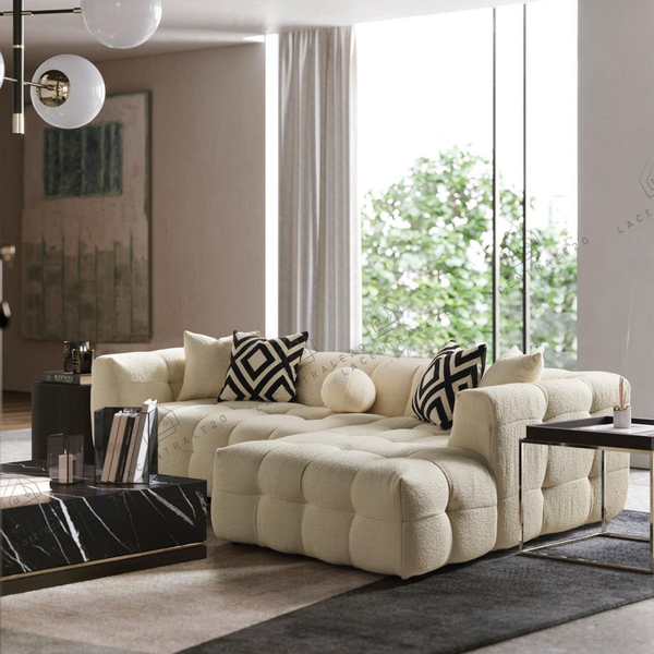 Canapé d’angle – Tissu laine bouclée – Carmen