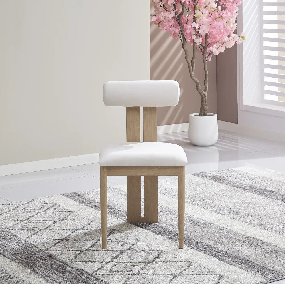 Chaise boudin pied effet bois velours beige