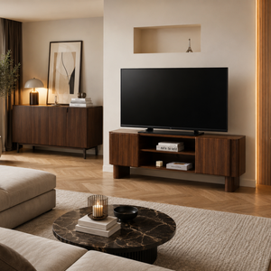 Meuble TV - 150cm - Effet noyer - Ambre