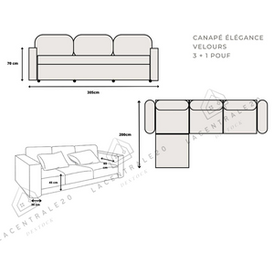 Canapé Modulable 3+1 pouf - Velours beige - Modulo