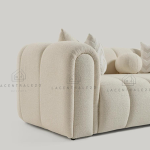 Canapé fixe - 3 Places – Tissu laine bouclée écru – Carmelo