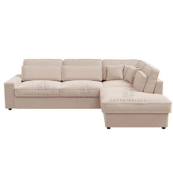 Canapé d’angle - Tissu velours beige - Bristol