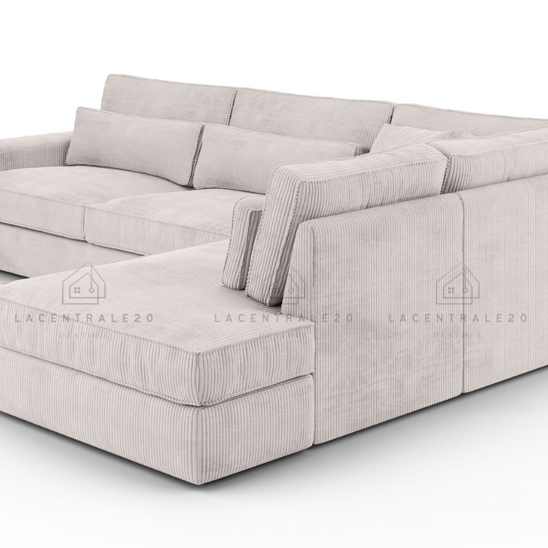 Canapé d’angle – Tissu côtelé écru ou velours beige – Moderna Souk