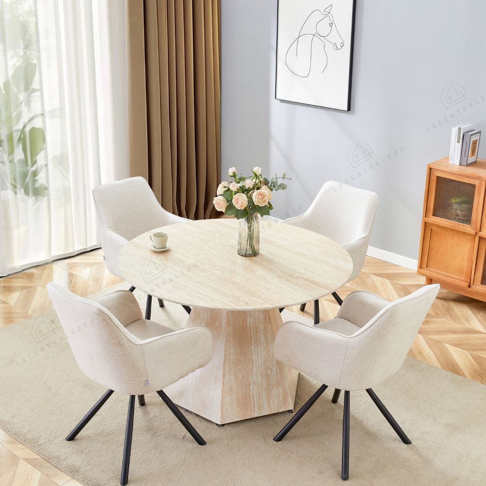 Table à Manger - Imitation Travertin - Ronde - Solal