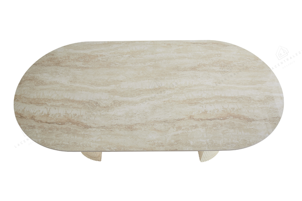 Table à manger - Effet travertin - Ovale - Anna