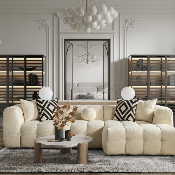 Canapé d’angle – Tissu laine bouclée – Carmen