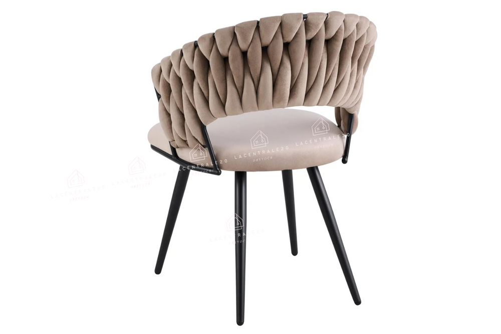 Chaise de salle à manger tressée – pieds métal noir – Lot de 2, 4 ou 6 – Carolina