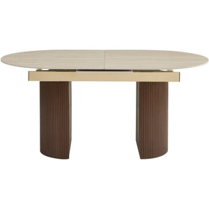 Table à manger - Extensible - Effet Noyer et Travertin - Sahara