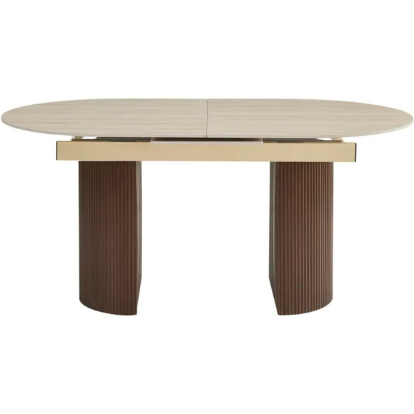 Table à manger - Extensible - Effet Noyer et Travertin - Sahara