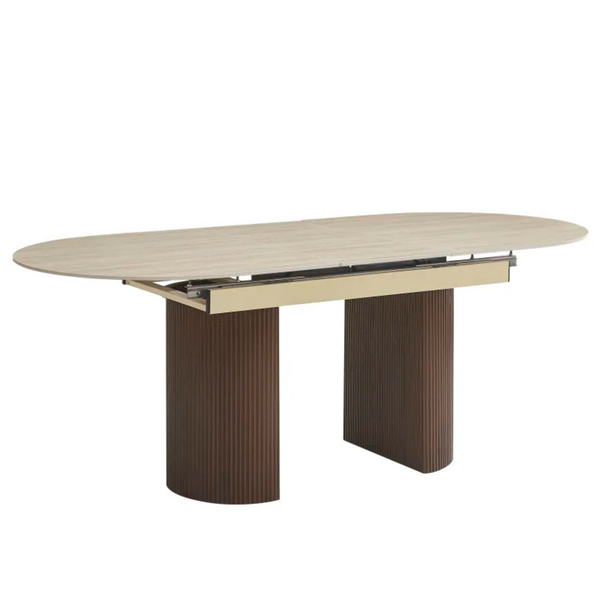 Table à manger - Extensible - Effet Noyer et Travertin - Sahara