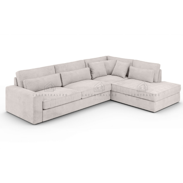 Canapé d’angle – Tissu côtelé écru ou velours beige – Moderna Souk