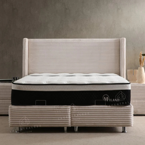 Lit coffre - Tissu côtelé - Blanc - Clara