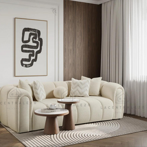 Canapé fixe - 3 Places – Tissu laine bouclée écru – Carmelo