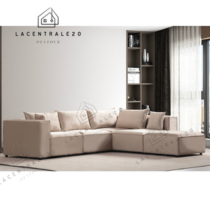 Canapé Modulable - Tissu velours Beige - 4+1 Pouf - Modulo