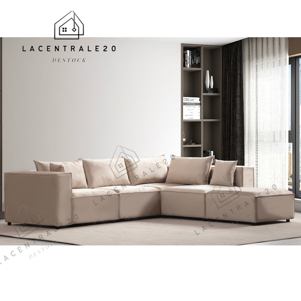 Canapé Modulable - Tissu velours Beige - 4+1 Pouf - Modulo