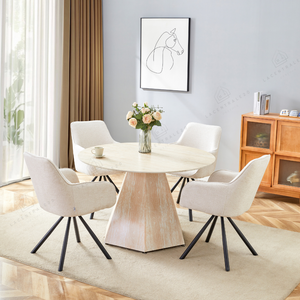 Table à Manger - Imitation Travertin - Ronde - Solal