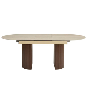 Table à manger - Extensible - Effet Noyer et Travertin - Sahara