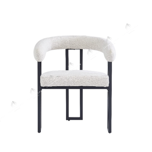 Chaises salle à manger en tweed crème – Pieds métal noir – Lots de 2/4/6 – Naia