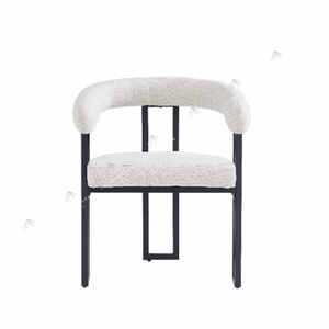 Chaises salle à manger en tweed crème – Pieds métal noir – Lots de 2/4/6 – Naia