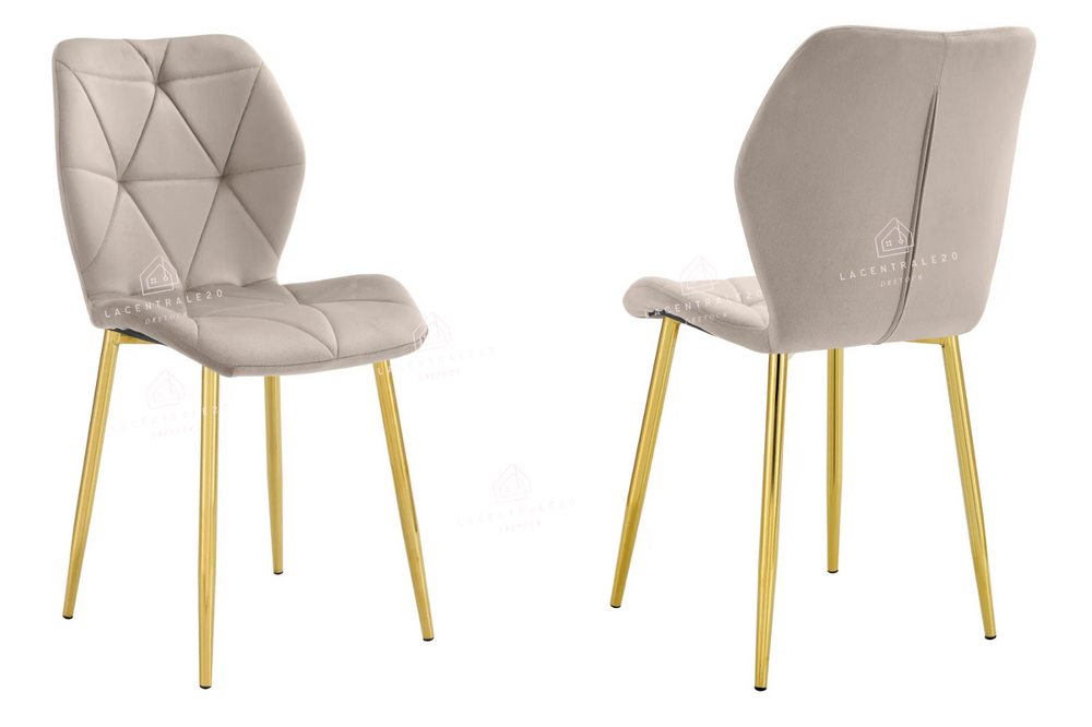 Chaise salle à manger – velours pied métal doré – Lot de 2 / 4 / 6 - Coquillage