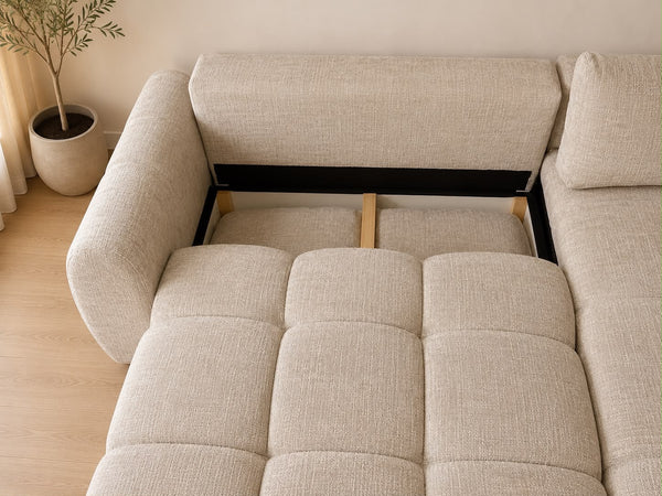 Canapé convertible - Tissu Marbella beige - Léo