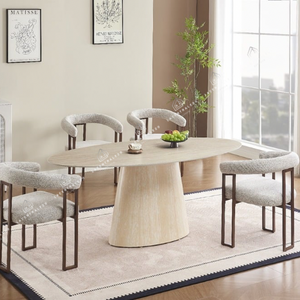 Chaises salle à manger en tweed crème – Pieds effet bois noyer – Lots de 2/4/6 – Naia