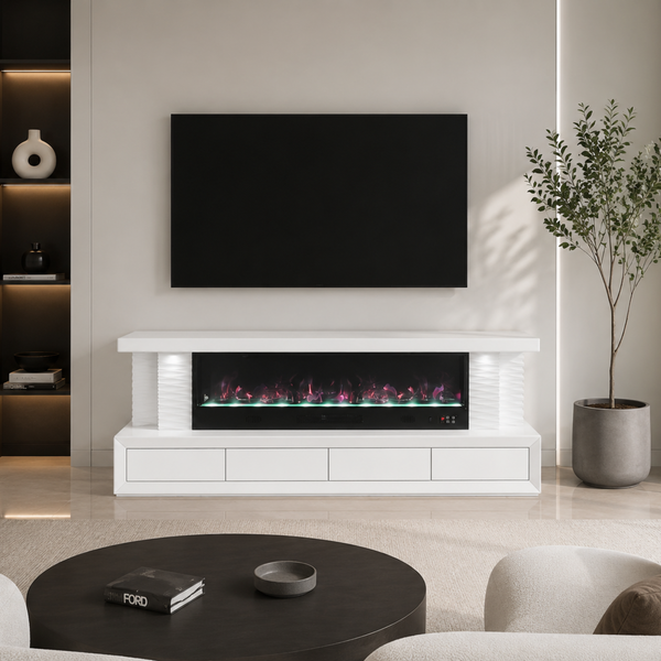 Meuble TV Cheminée Flamora - Chauffage électrique 1500W