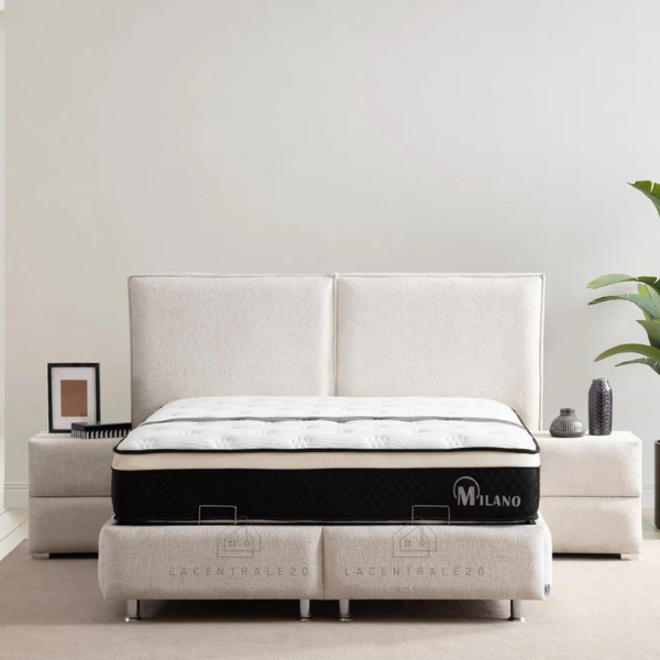 Lit coffre - Tissu chenille -  Blanc Cassé - Maya