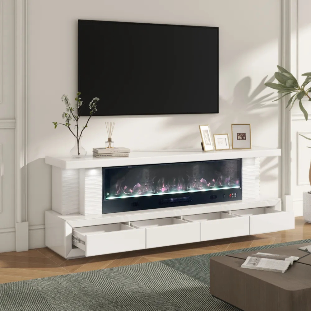 Meuble TV Cheminée Flamora - Chauffage électrique 1500W