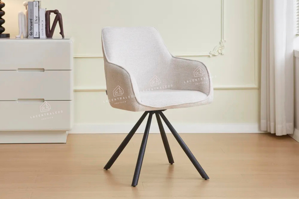 Chaise salle à manger pivotante – Tissu (écru / gris / taupe) - Pied métal (noir ou gold) – Lot de 2/4/6 – Lola