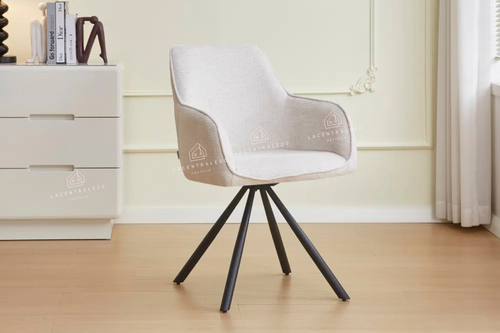 Chaise salle à manger pivotante – Tissu (écru / gris / taupe) - Pied métal (noir ou gold) – Lot de 2/4/6 – Lola