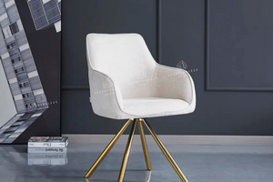 Chaise salle à manger pivotante – Tissu (écru / gris / taupe) - Pied métal (noir ou gold) – Lot de 2/4/6 – Lola