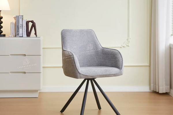Chaise salle à manger pivotante – Tissu (écru / gris / taupe) - Pied métal (noir ou gold) – Lot de 2/4/6 – Lola