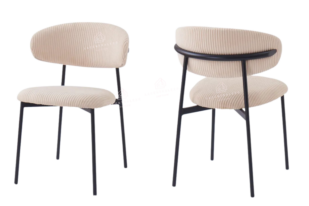 Chaise salle à manger – tissu serge ou côtelé - pieds métal noir – Lot de 2, 4 ou 6 – Lulu