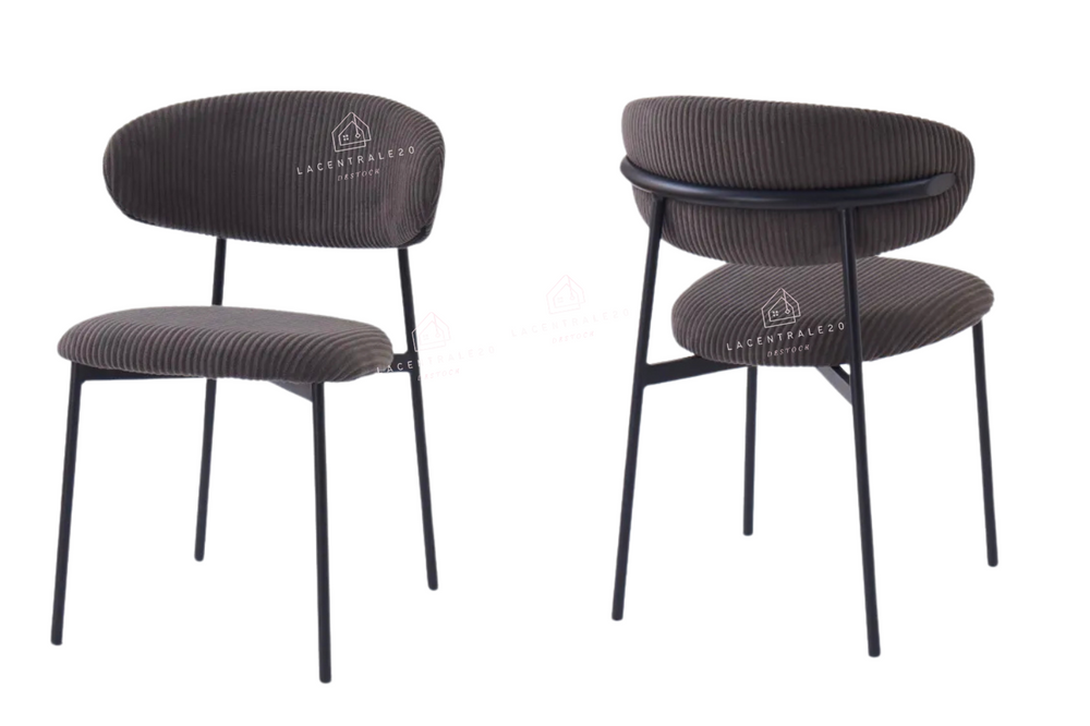 Chaise salle à manger – tissu serge ou côtelé - pieds métal noir – Lot de 2, 4 ou 6 – Lulu