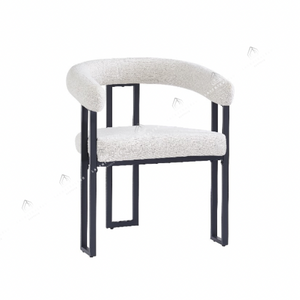 Chaises salle à manger en tweed crème – Pieds métal noir – Lots de 2/4/6 – Naia