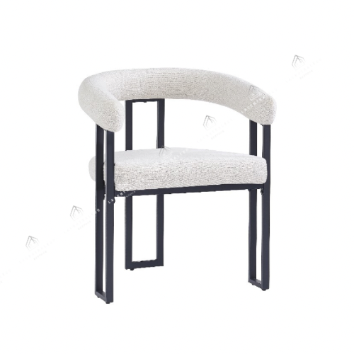 Chaises salle à manger en tweed crème – Pieds métal noir – Lots de 2/4/6 – Naia