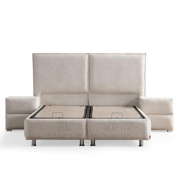 Lit coffre - Tissu chenille -  Blanc Cassé - Maya