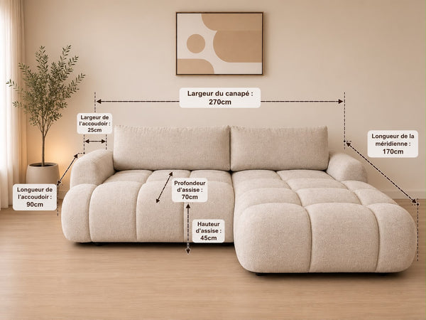 Canapé convertible - Tissu Marbella beige - Léo