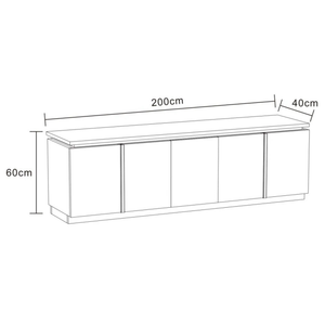 Meuble TV - 200x40x60cm - Effet noyer et travertin mat - Baieta