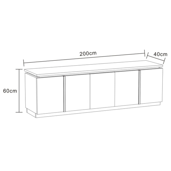 Meuble TV - 200x40x60cm - Effet noyer et travertin mat - Baieta