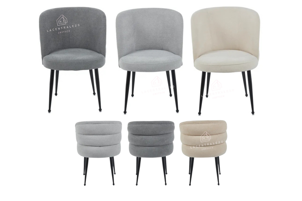 Chaise salle à manger – effet lin – pied métal (noir / chrome / or) – Lot de 2 / 4 / 6 – Sacha