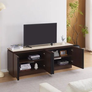 Meuble TV - 160x40x60cm - Effet noyer et travertin mat - Baieta