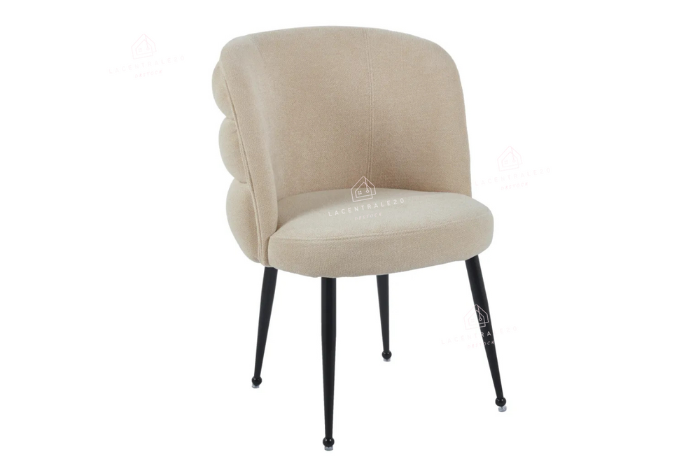 Chaise salle à manger – effet lin – pied métal (noir / chrome / or) – Lot de 2 / 4 / 6 – Sacha