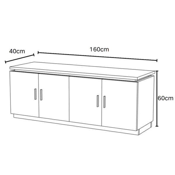 Meuble TV - 160x40x60cm - Effet noyer et travertin mat - Baieta