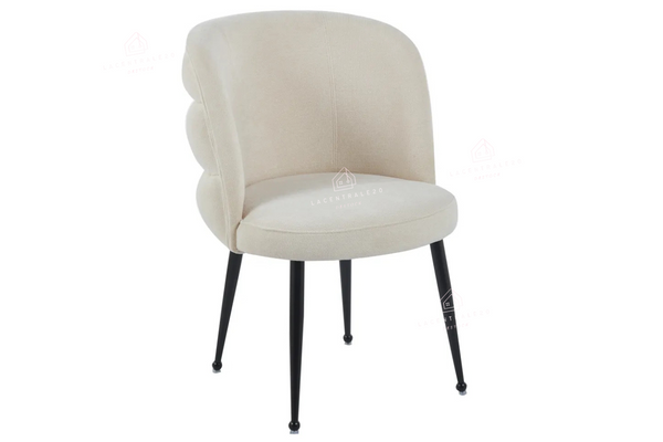 Chaise salle à manger – effet lin – pied métal (noir / chrome / or) – Lot de 2 / 4 / 6 – Sacha