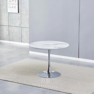 Table à manger - Plateau verre trempé marbre - Ronde - Rosa