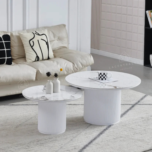 Table basse - Effet Travertin et Marbre - Gigogne - Baieta